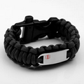 Black Paracord Medical Survival Whistle Clasp Bracelet LG
